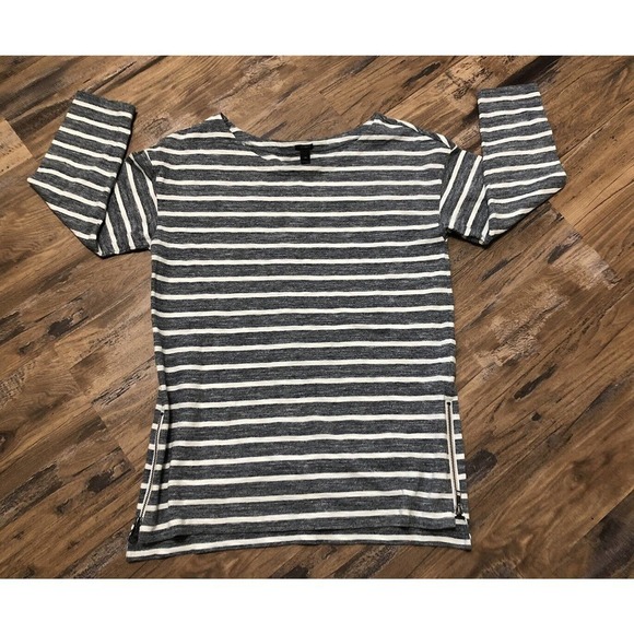 J. crew tunic top gray striped side zip 3/4 length sleeve women's size XS EUC - Picture 1 of 7